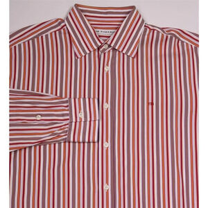 Edgar Pomeroy Custom Made White/Red/Orange Striped Cotton Dress Shirt 16-36